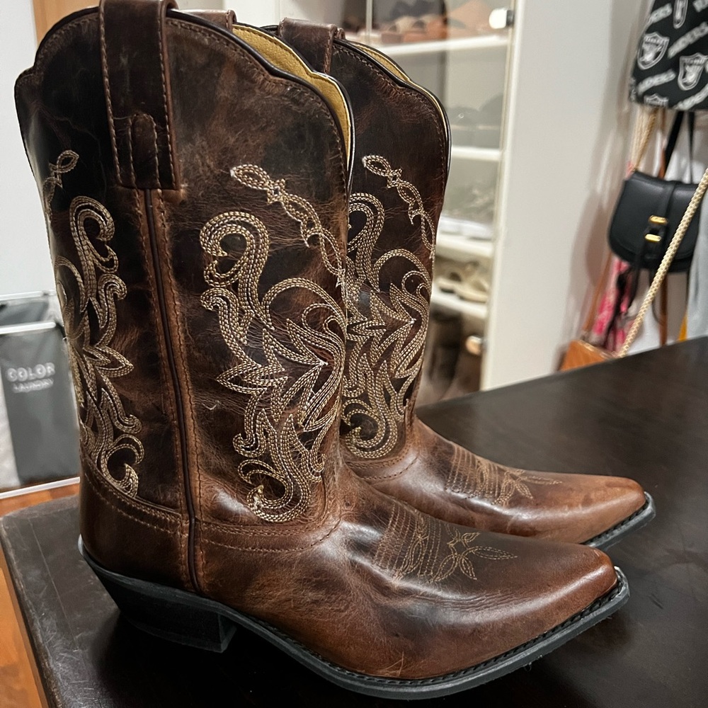 Brown Embroidered Cowboy Boots